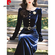 皮爾卡丹（pierre cardin）法式名媛金絲絨連衣裙高端長裙女春裝款正式場合氣質(zhì)裙子 圖片色 M 【95-105斤】