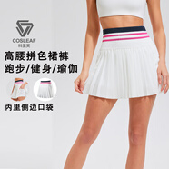 科里芙（cosleaf）百褶網(wǎng)球裙褲女假兩件運動(dòng)褲帶口袋內里可放手機防走光跑步健身裙 白間電光玫紅 L (建議105-115斤)