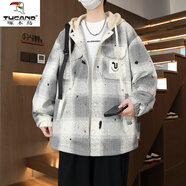 啄木鳥(niǎo)（TUCANO）青少年格子襯衫外套男生春季2026新款初高中生春秋款帥氣潮流夾克 6805灰色 XL 【建議120-140斤可穿】