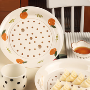 映調新款餃子盤(pán)瀝水雙層盤(pán)餃子專(zhuān)用盤(pán)食品級餐盤(pán)家用盤(pán)子餐具圓盤(pán)果盤(pán) 【柿柿如意】可瀝水不粘底