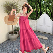 桂雪格玫粉色流蘇吊帶連衣裙女夏新款韓版寬松顯瘦減齡海邊度假風(fēng)長(cháng)裙子 玫紅色 XL （135-145斤）