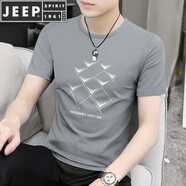 JEEP SPIRIT23夏新款莫代爾冰絲短袖t恤男士夏季速干半袖體恤上衣服男 075款-淺灰 L (120-135斤合身)