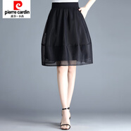 皮爾卡丹新款燈籠裙蕾絲半身裙女春秋短裙冬高腰百褶裙花苞裙打底裙子 黑 (歐根紗)8834 M