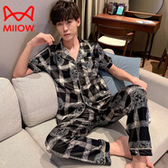 貓人（MiiOW）新款春秋季長(cháng)袖冰絲睡衣男肥佬寬松加肥加大碼斤胖子家居服可外穿 短長(cháng)-7222美杜莎 7XL 男（260-330斤）