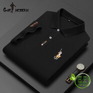 GOLF MODERN高爾夫服裝男裝T恤 刺繡馬球中年P(guān)OLO衫男 商務(wù)休閑男裝 黑色8387 XL