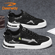 德爾惠（DEERWAY）男鞋2025夏季鞋子男網(wǎng)面鞋軟底透氣休閑板鞋 黑色 41