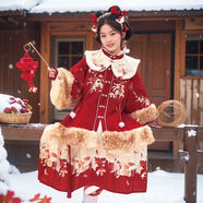 九能女童漢服秋冬款國風(fēng)2025新古裝兒童馬面裙加絨加厚拜年服演出套裝 靈鹿2件套 110 cm