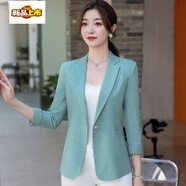 初徑小西裝外套女七分袖2025韓版春季新款免燙百搭顯瘦 清新綠 XL