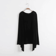 秀絲路夏季空調房防風(fēng)長(cháng)款披風(fēng)薄款不規則長(cháng)袖女莫代爾防曬服中開(kāi)衫外套 黑色 均碼 :80-110斤