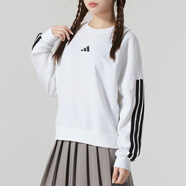 阿迪達(dá)斯 （adidas）女三條紋運(yùn)動(dòng)套裝 秋潮流時(shí)尚瑜伽跑步健身訓(xùn)練服透氣休閑衣褲 棉/聚酯纖維 白色圓領(lǐng)衛(wèi)衣 L