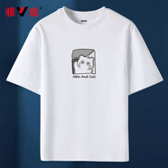 雅鹿重磅純棉短袖t恤男夏季寬松潮流圓領(lǐng)體恤上衣男休閑百搭半截袖T恤 白/揮手貓 2XL （重155-170斤高175-180）