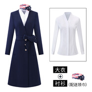 彤伊佳職業(yè)羊毛呢子外套氣質(zhì)v領(lǐng)單排扣收腰幼兒園教師工作服藍色正裝OL 藏青色大衣+3063襯衫 S