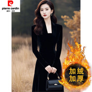 皮爾卡丹上流社會(huì )氣質(zhì)女神范感正式場(chǎng)合廳里廳氣黑色收腰絲絨連衣裙冬 黑色【加絨加厚】 105-115斤 L