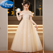 迪士尼（Disney）兒童禮服公主裙夏季女童鋼琴演出服花童婚紗畢業(yè)主持人蓬蓬紗裙子 1938長裙[香檳色] 收藏帶皇冠 160 cm