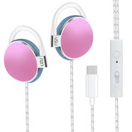 力族 Type-c耳機有線(xiàn)掛耳掛式運動(dòng)線(xiàn)控帶麥克風(fēng)電腦手機通用耳麥扁插頭 粉色（Type-c接口*帶麥克風(fēng)）