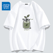 真維斯（Jeanswest）短袖男夏季新款寬松大碼vintage復古油畫風百搭情侶裝潮流純棉t恤 白色(生機) 3XL (體重180-205斤)