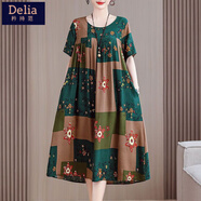 矜持范有口袋綢連衣裙大碼寬松新款短袖加肥媽媽遮肚夏裝裙子碎花睡裙 有口袋棉綢10號色 3XL 151-175斤