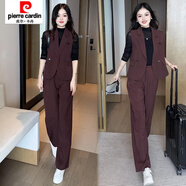 皮爾卡丹感氣質(zhì)職業(yè)西裝套裝女2025春秋新款時(shí)尚小個(gè)子馬甲二件套 紅色套裝 L ( 建議100斤-115斤)