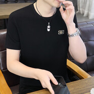 費洛仕2025新男士短袖t恤涼感冰絲體恤衫潮流胖子大碼半袖上衣質(zhì)感汗衫 232黑色 M 115斤以下