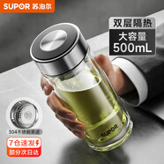 蘇泊爾（SUPOR）玻璃杯茶水分離男士水杯雙層高硼硅玻璃耐高溫大容量泡茶杯子禮物 行硯黑500mL