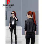 皮爾卡丹（pierre cardin）加棉/不加棉短款皮衣外套女2025春秋新款韓版PU皮寬松棒球服夾克 袖子下面針織不加棉 S 【建議75-90斤】