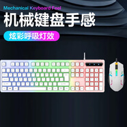 靈蛇（LINGSHE）有線發(fā)光鍵盤鼠標 機械手感游戲電競筆記本臺式電腦外設(shè) 薄膜鍵鼠套裝  918白七彩套裝