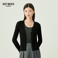 深呼吸DEEP BREATH女裝V領(lǐng)麻花純羊毛針織開(kāi)衫上衣女A400908 黑 L (4碼)