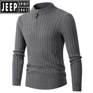 JEEP SPIRIT2024秋冬季新款青年男士歐美風(fēng)長袖麻花半高領(lǐng)拉鏈針織毛衣衫上衣 灰色 L