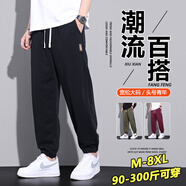 頭號青年休閑褲男士春夏季潮流衛(wèi)長褲寬松加大碼束腳運動褲子男裝 黑 5XL