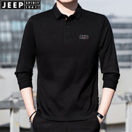 JEEP SPIRIT吉普休閑翻領(lǐng)中年長袖t恤寬松爸爸體恤衫大碼棉質(zhì)繡標(biāo)開衩上衣厚 黑色 厚款 2XL 185/104A 建議165-175斤