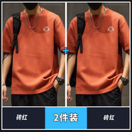MBA品牌重磅棉質(zhì)短袖t恤男士夏季薄款寬松大碼上衣潮流圓領(lǐng)半袖體恤 磚紅+磚紅 2XL