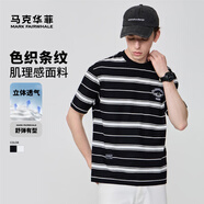 馬克華菲【色織條紋】短袖T恤男25夏季新款學(xué)院風(fēng)簡約寬松休閑百搭T恤 001黑色（廓型版） XL （高175-180重70-75）