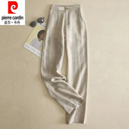 皮爾卡丹（pierre cardin）亞麻闊腿褲女2025春夏新款長褲寬松顯瘦棉麻垂感高腰直筒休閑褲薄 淺卡其 S (建議80-95斤)
