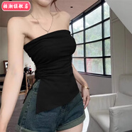 柏潮小眾抹胸外穿夏無(wú)袖背心女設計感不規則開(kāi)叉收腰內搭打底裹胸上衣 黑色 S