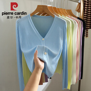 皮爾卡丹（pierre cardin）長袖針織套頭女新款純色毛衣網(wǎng)紅短款2025年春夏季外搭上衣小外套 2024藍色2025 均碼 80-120斤