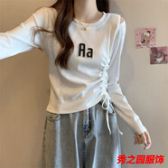 范哲莎大碼胖MM秋季新款辣妹設(shè)計(jì)感小眾短款上衣不規(guī)則抽繩長(zhǎng)袖T恤女潮 白色 S 建議50-60斤