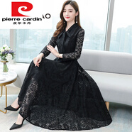 皮爾卡丹（pierre cardin）蕾絲連衣裙子女裝春秋季2024年新款漂亮氣質(zhì)大擺中長款打底 黑色《女神范氣質(zhì)洋氣時(shí)髦女裝媽 3XL (130-140斤)