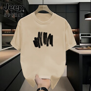 JEEP SPIRIT美式重磅純棉短袖衫t恤男寬松舒適透氣夏季新款純色半袖圓領打底 卡其色-3188短款-100%純棉 S 【建議90-115斤】