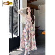 初徑茶歇法式絕美碎花吊帶連衣裙女早春夏季氣質(zhì)感收腰長(cháng)裙子 圖片色【高端定制版】 L 建議【110-120斤】