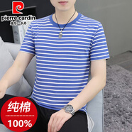 皮爾卡丹（pierre cardin）夏季條紋男士短袖體恤純棉復(fù)古?；晟狼嗄昴醒b海軍t恤半截袖汗衫 GW2249 海藍(lán)條紋 3XL 建議155-170斤
