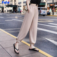 FSHE薄款休閑褲女九分燈籠褲蘿卜褲哈倫褲學(xué)生沙灘防蚊褲春夏季女 666米色 L 碼101/120斤可穿