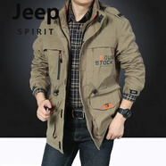 JEEP SPIRIT春秋冬夾克外套男戶外中長(zhǎng)款沖鋒.衣寬松大碼多口袋工裝防風(fēng)上衣 086卡其色(春秋) 薄款 建議(80-100斤) M