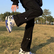 肯奈迪美式高街vibe風(fēng)黑色排扣牛仔褲男秋季潮牌寬松直筒百搭微喇褲子男 黑色-直筒牛仔褲-裝飾按扣款 2XL 【168-175cm】