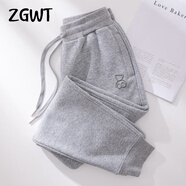 ZGWT輕奢高端品牌束腳休閑運動(dòng)褲女寬松春秋冬加絨小熊哈倫褲衛褲褲子 淺灰色-線(xiàn)條熊 2XL 【加絨款】135-145斤