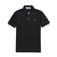 CdG PLAY川久保玲夏季新款刺繡紅心l黑心polo衫男女情侶寬松T恤棉短袖 黑色黑心 均碼 s