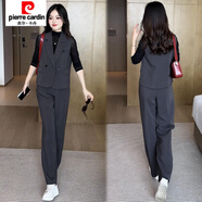皮爾卡丹感氣質(zhì)職業(yè)西裝套裝女2025春秋新款時(shí)尚小個(gè)子馬甲二件套 灰色套裝 XL (建議115斤-130斤)
