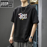 JEEP SPIRIT吉普夏季新款重磅純棉短袖t恤男士寬松休閑百搭上衣潮流半袖體恤 黑色A109火箭宇航員 L 110-130斤