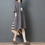 月袖特大碼新款孕婦裙夏季大碼連衣裙時(shí)尚顯瘦300斤遮肚子長(cháng)裙子潮 淺灰色 M 80斤-115斤