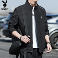 花花公子（PLAYBOY）夾克男士外套男裝春秋季休閑立領(lǐng)潮流上衣服 黑色- XL