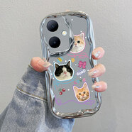 庫洛熊適用vivoY78+手機殼Y78十vivo新款V2271A全包防摔viviy硅膠vovoy加vo曲面屏vivox保護套viv0丫voy 電鍍奶油紋-銀色-ZC21可愛(ài)貓咪 vivo Y78+